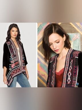 Johnny Was Los Angeles - Velvet Embroidered Rose Kimono - Size M